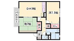 クレール2 2DKの間取図画像