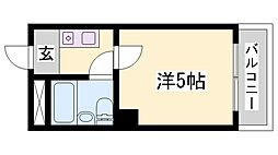 姫路ソニーハイツ ワンルームの間取図画像