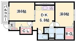サンローラB 2DKの間取図画像
