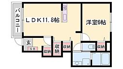 ベル池ノ下 1LDKの間取図画像