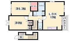 スモールヴィレッジ2 2LDKの間取図画像