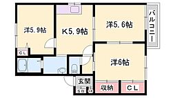 はぴねすハイツ喜田 3Kの間取図画像