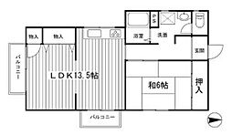 三景コーポ 1LDKの間取図画像