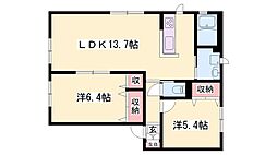 カーサベッラ野里C 2LDKの間取図画像