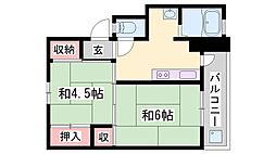 ビレッジハウス小坂2号棟 2Kの間取図画像