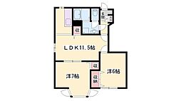 グリーンウィンドA棟 2LDKの間取図画像