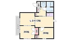 ハーモニーハイツA棟 2LDKの間取図画像