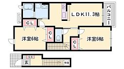 エクセルシアB棟 2LDKの間取図画像