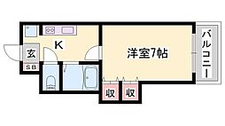 ジュネス保城 1Kの間取図画像