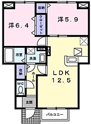 ソレイユ白浜北1 2LDKの間取図画像