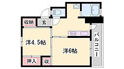 ビレッジハウス小坂2号棟 2Kの間取図画像