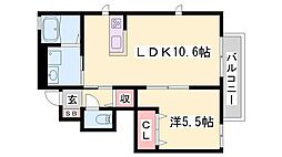 コモド恵美酒 1LDKの間取図画像