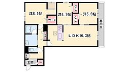 オカバ姫路青山シャーメゾンB 3LDKの間取図画像