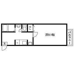 エトランス西庄 1Kの間取図画像