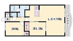 手柄アートスカイハイツ 2LDKの間取図画像