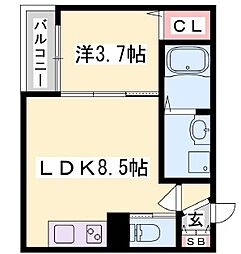 姫路市南条アパート 1LDKの間取図画像