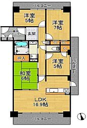 ロワイヤル神屋町 4LDKの間取図画像