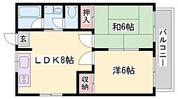 長田コーポ 2LDKの間取図画像