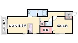 エレアージュ東姫路駅前 1LDKの間取図画像