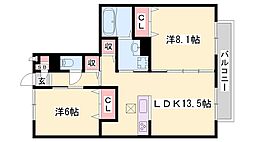 クレールガーデン 2LDKの間取図画像