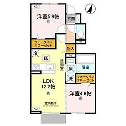 プラウディア滝野 2LDKの間取図画像