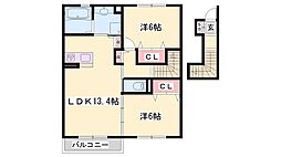 サニーコート加佐B 2LDKの間取図画像