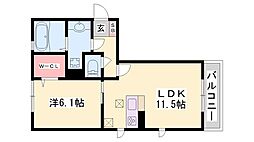 フェリーチェ加佐A棟 1LDKの間取図画像