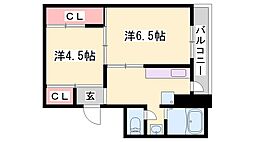ヴィラナリー上郡2棟 2DKの間取図画像