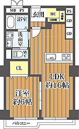 プラザ新大阪 1LDKの間取図画像
