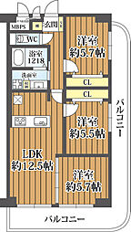 東住吉中野スカイハイツ 3LDKの間取図画像