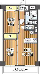 エバーグリーン新御堂 2LDKの間取図画像