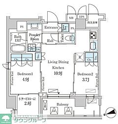 パークアクシス上野グレイスコート 13階2SLDKの間取り