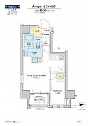 プラウドフラット浅草アベニュー 12階1LDKの間取り