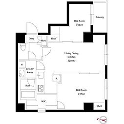 Live Casa両国北斎通り 7階2LDKの間取り
