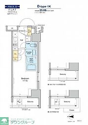 プラウドフラット浅草アベニュー 10階1Kの間取り