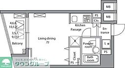 レジディア神田岩本町 7階ワンルームの間取り
