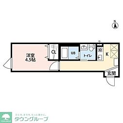 ジュネ谷中 2階1Kの間取り