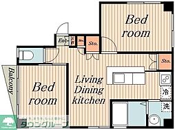 都営新宿線 大島駅 徒歩4分の賃貸マンション 4階2LDKの間取り