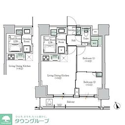 ONE ROOF RESIDENCE ASAKUSABASHI 14階2DKの間取り