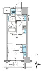 ルフォンプログレ菊川 8階1DKの間取り