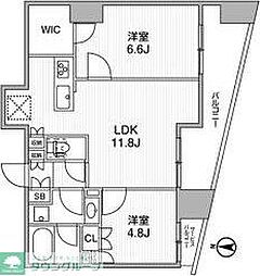 ディームス蔵前Avenue 8階2LDKの間取り