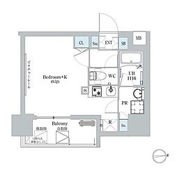 ディームス蔵前 1Kの間取図画像