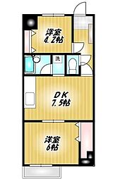 サンクレール青井 2DKの間取図画像