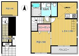 B-HOUSE 1DKの間取図画像