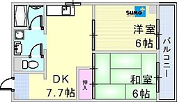 タウンハウス熊内 2階2DKの間取り