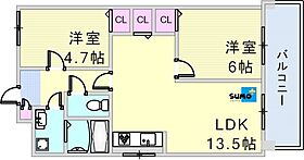 YKハイツ宮の上 401 ｜ 兵庫県明石市宮の上（賃貸マンション2LDK・4階・53.46㎡） その2