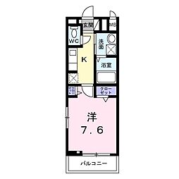 ヒカルサ明石硯町 2階1Kの間取り