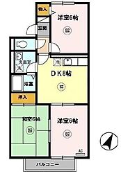 プリシェール西明石　B 2階3DKの間取り