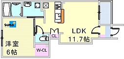 ルミナスピュア神戸 1階1LDKの間取り