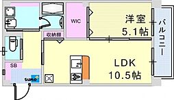 A-CUBE HONMACHI 2階1LDKの間取り